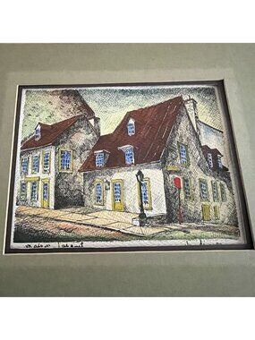 VTG 70’s signed etching Hand Colored print architecture French Cottagecore Art